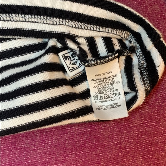 Obey Clothing Monochrome Black and White 100% Cotton High Quality Striped Tee - Picture 3 of 6
